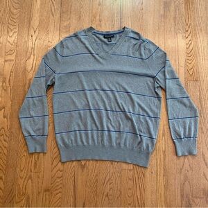 Banana Republic luxury blend silk cashmere V-neck pull sweater blue/grey XL